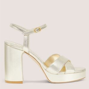 Stuart Weitzman IVONA PLATINO METALLIC SIZE 9 Gold Heels with Crossed Straps